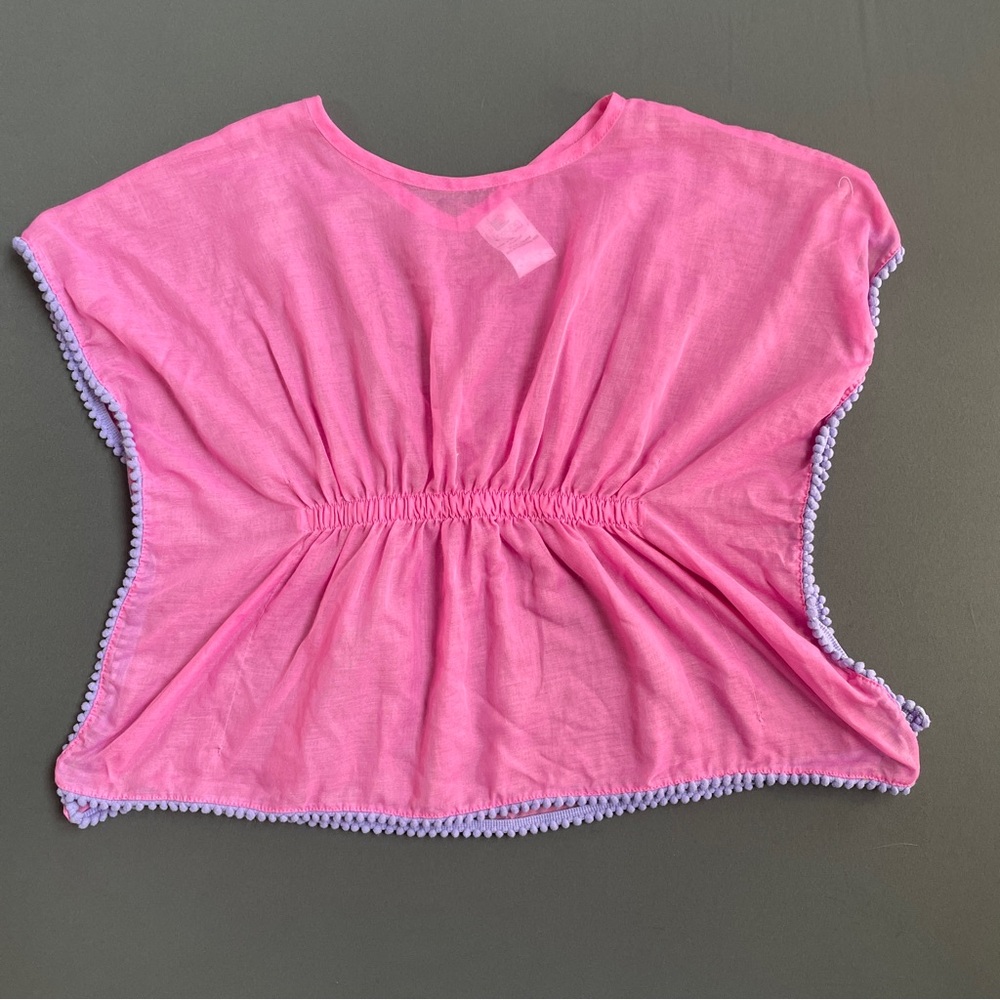 Pink Kids Swim Coverup with Purple Trim
